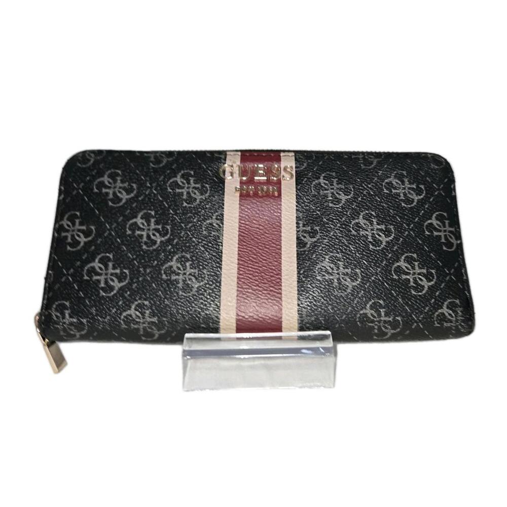 ❓️Guess❓️ Logo Jensen Black Red Stripe Large Zip Around Wallet